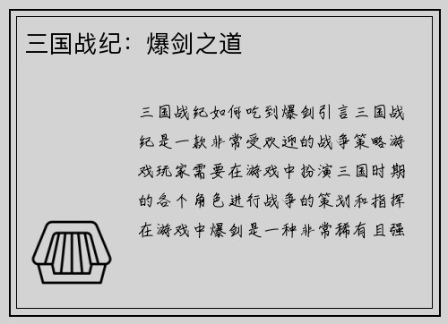 三国战纪：爆剑之道