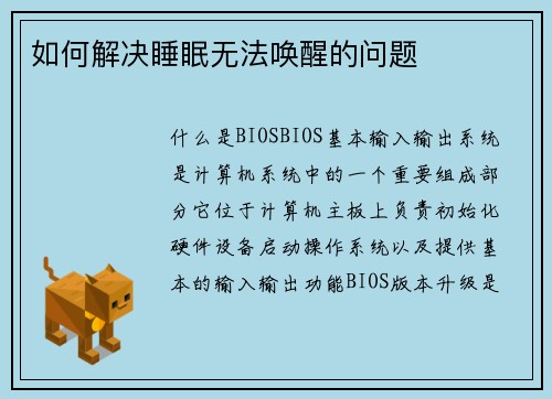 如何解决睡眠无法唤醒的问题